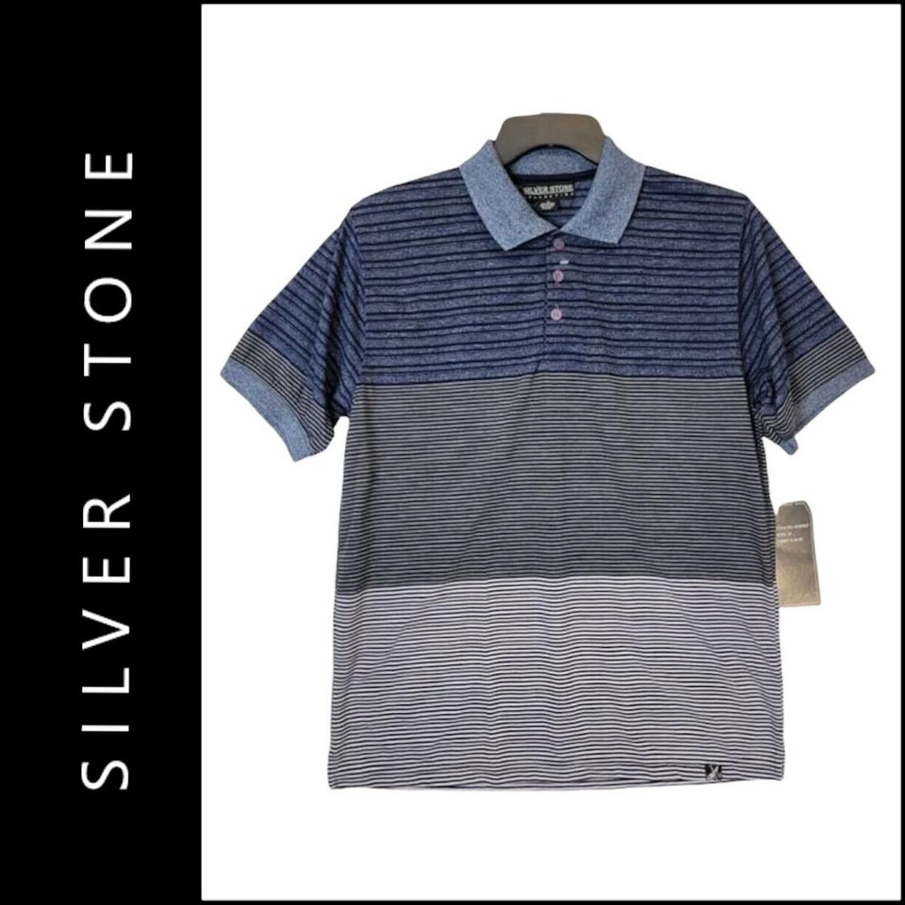 Silverstone Mens Stripe Short Sleeve Polo Shirt Size Medium